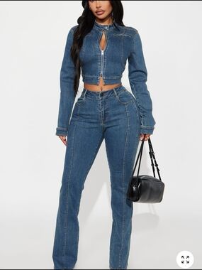Women's High-Rise Blue Denim Jeans and Cropped Jacket